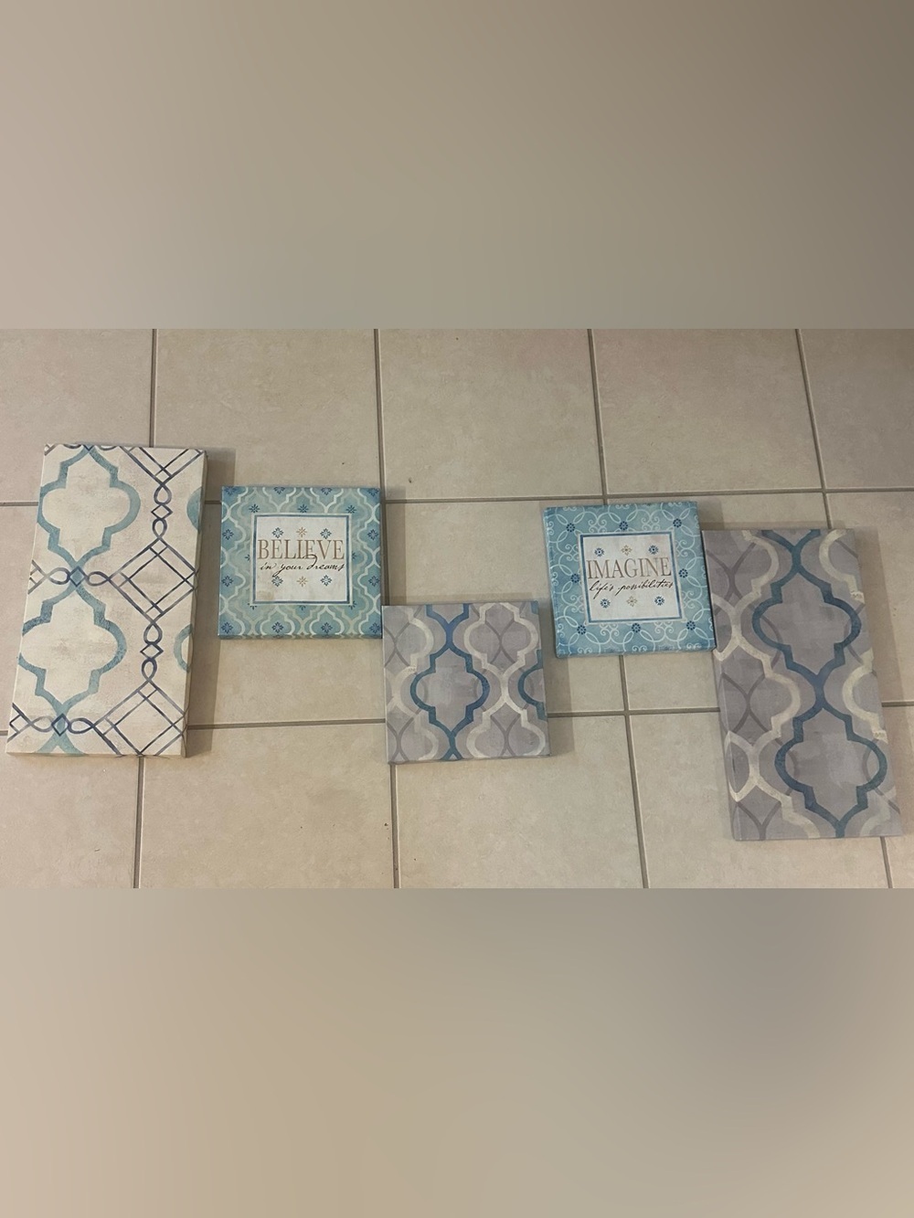 Set of 3 Blue & Gray Wall Art Canvases